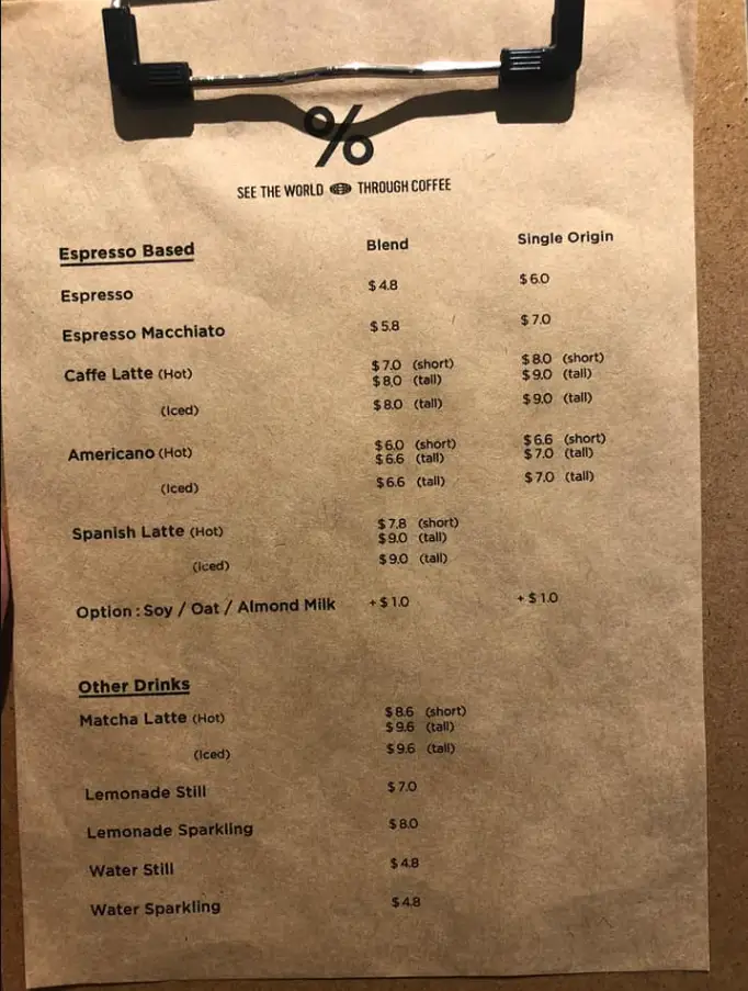 ARABICA MENU SINGAPORE