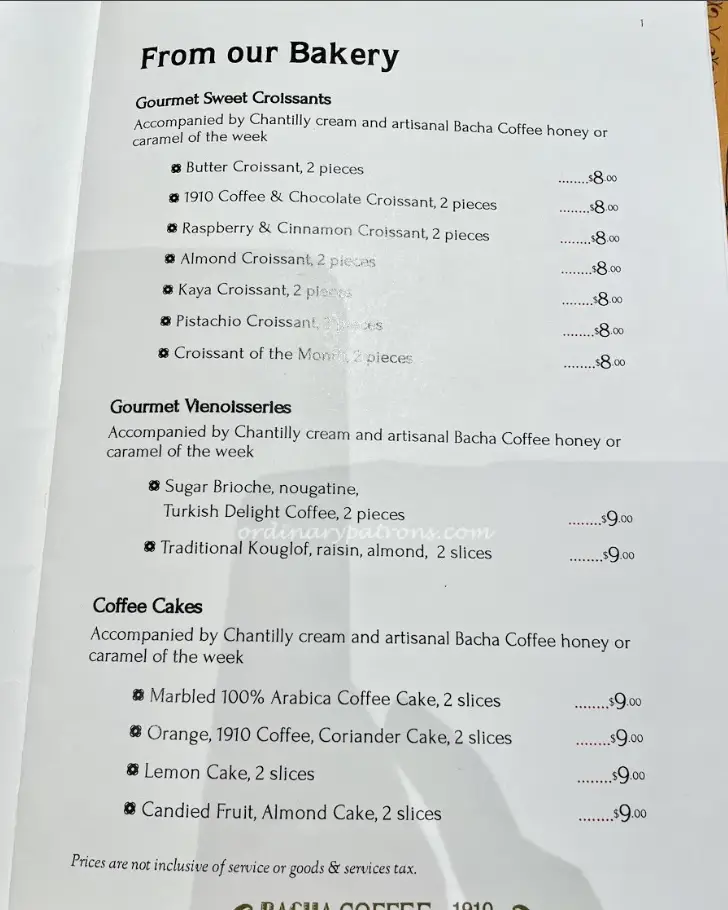 BACHA COFFEE MENU SINGAPORE
