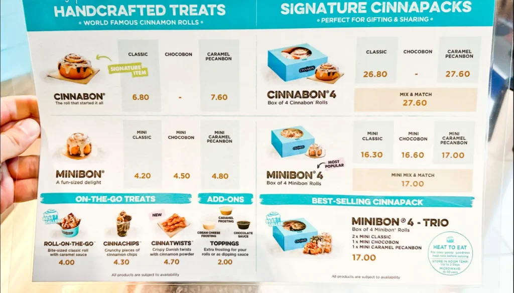 CINNABON MENU SINGAPORE