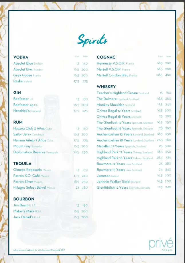 PRIVE MENU SINGAPORE